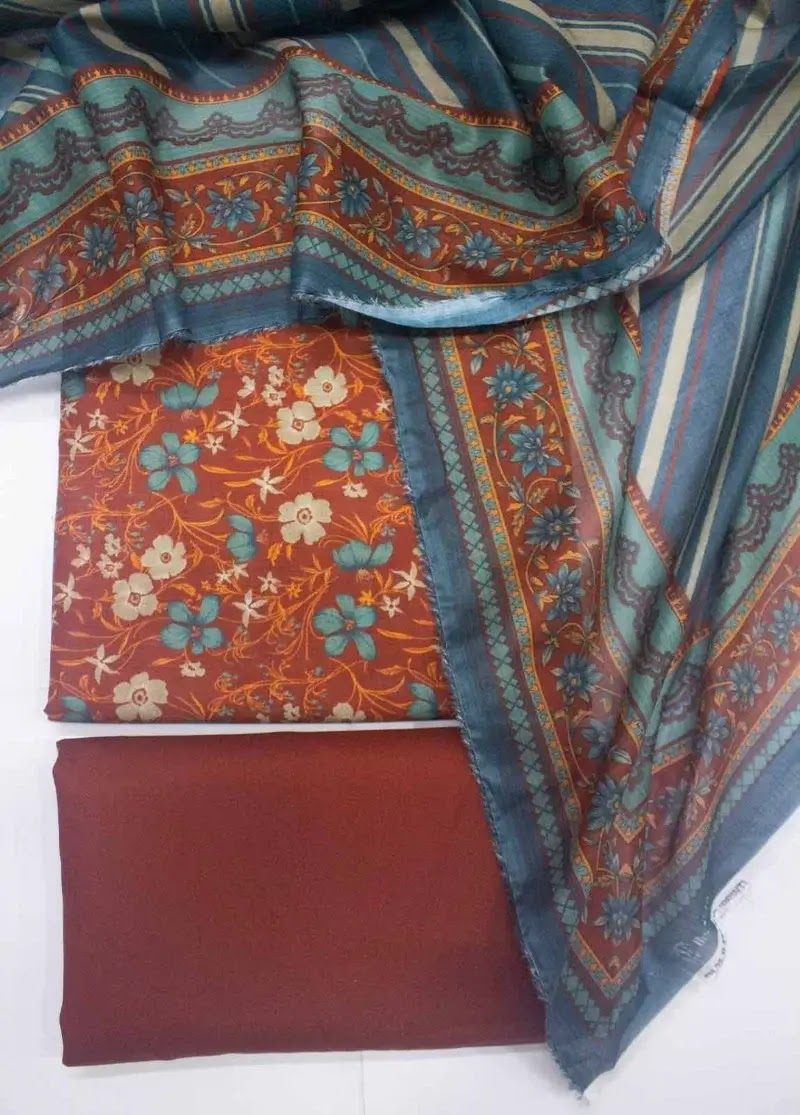 WKU-0235- 3 Piece Khaddar Printed UnStitched Suit
