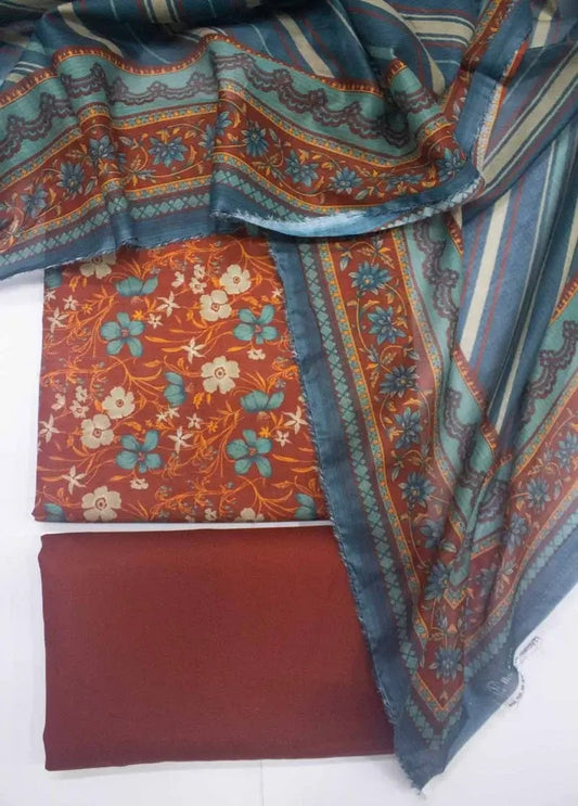 WKU-0235- 3 Piece Khaddar Printed UnStitched Suit