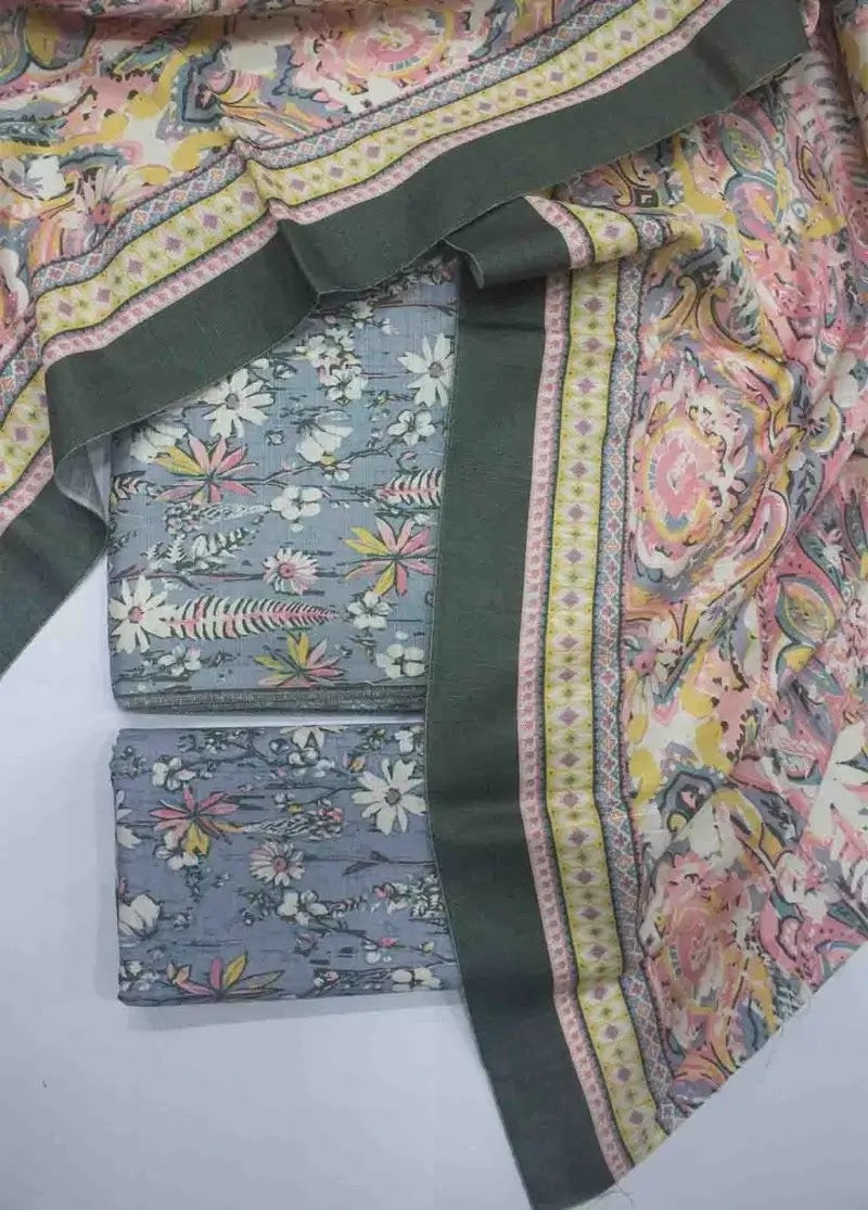 WKU-0243- 3 Piece Khaddar Printed UnStitched Suit