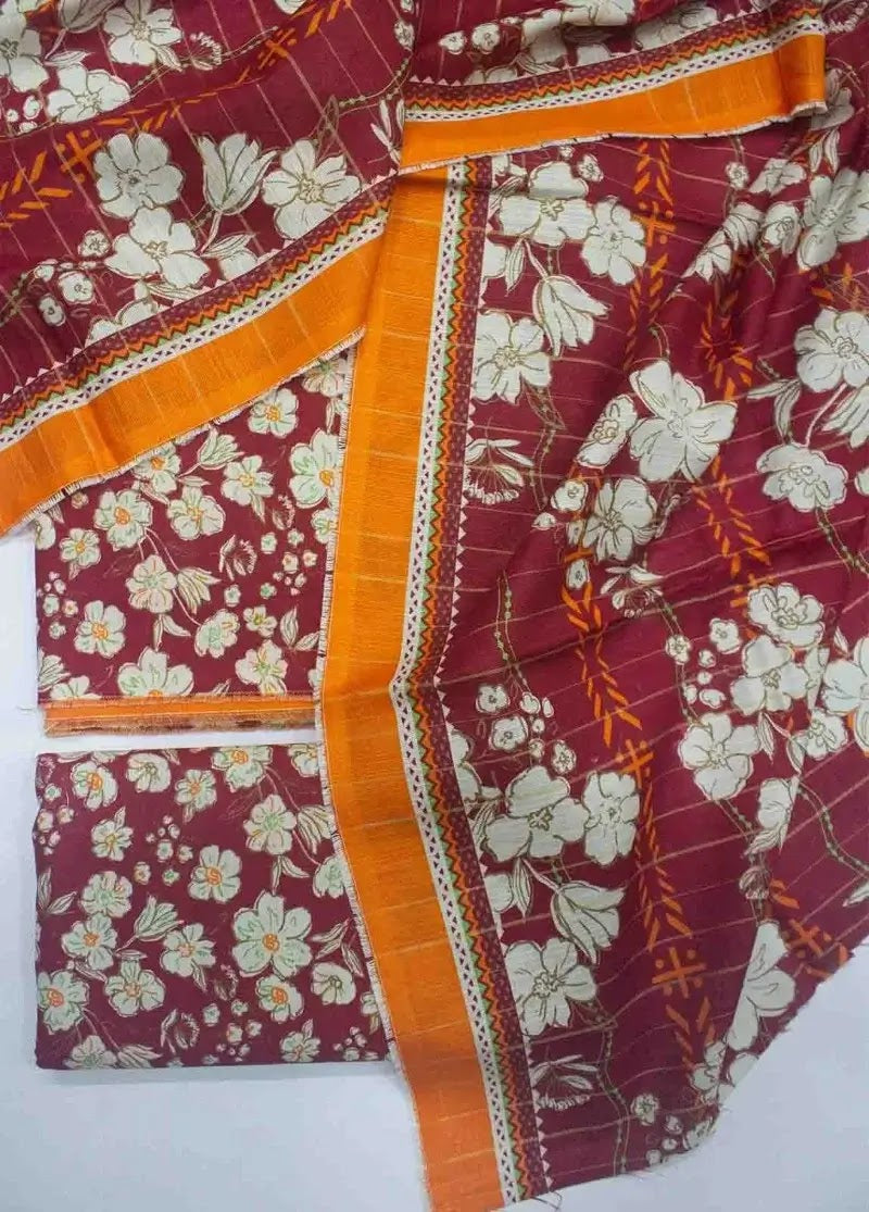 WKU-0247- 3 Piece Khaddar Printed UnStitched Suit