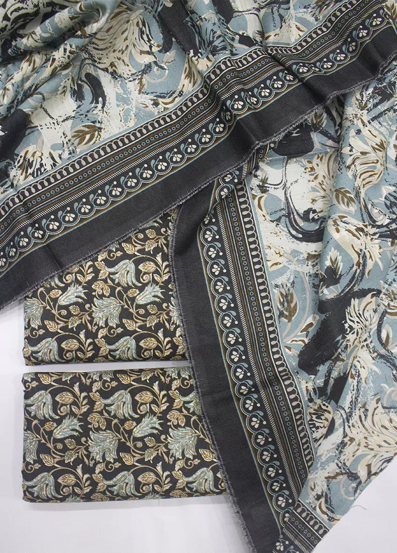 WKU-0255- 3 Piece Khaddar Printed UnStitched Suit