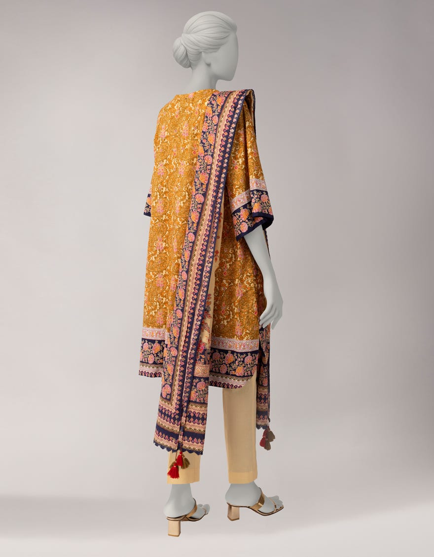 Elegant Peach Cambric Printed 3-Piece Stitched Suit for Winter Collection