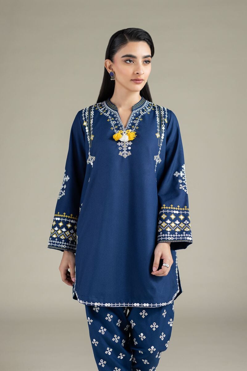 Blue Embroidered Back-Keyhole Kurta