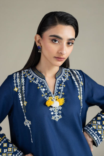 Blue Embroidered Back-Keyhole Kurta