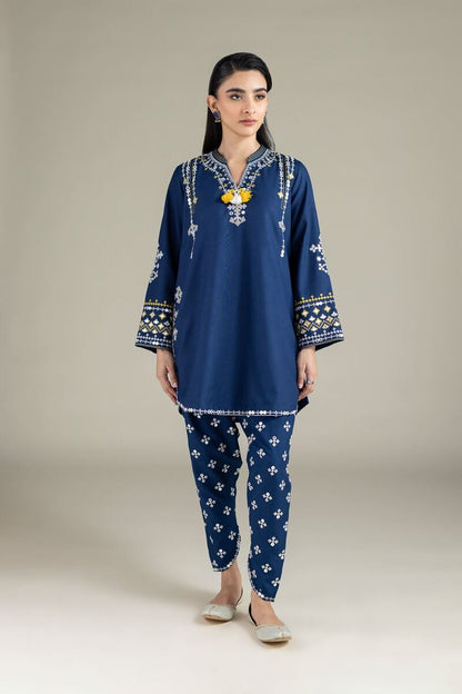Blue Embroidered Back-Keyhole Kurta