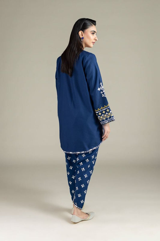 Blue Embroidered Back-Keyhole Kurta